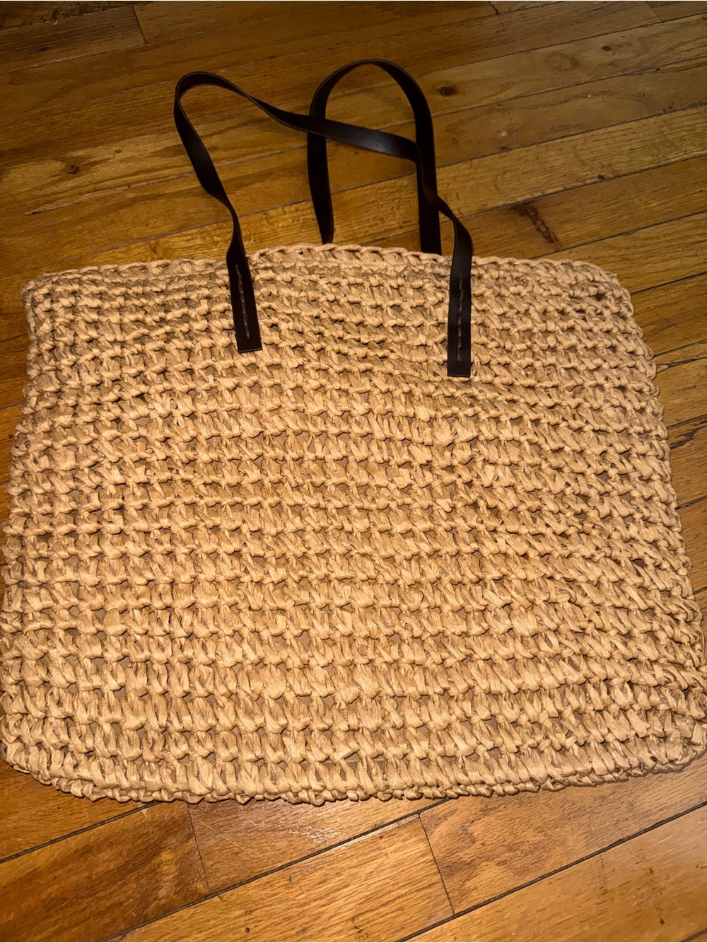 Handwoven Natural Tote with Dark Brown Straps
